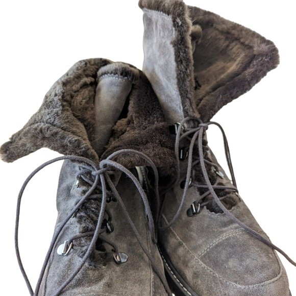 STUART WEITZMAN Boots Womens Size 10 Brown Luge Faux Fur Lace Up Suede Combat - Picture 3 of 9